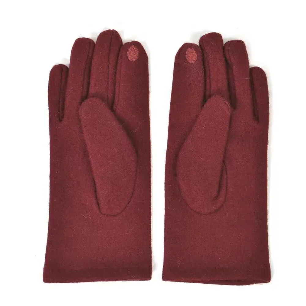 Wine Red 70% Wool and 30% Polyester Gloves with Touch Screen Function